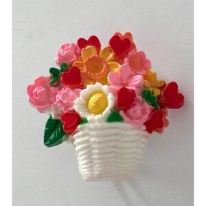 Vintage Valentines Day Hallmark Cards Garden Floral Basket Bouquet Brooch Pin